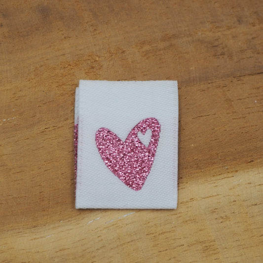 Herz Rosa Web Label gewebt Eigenproduktion
