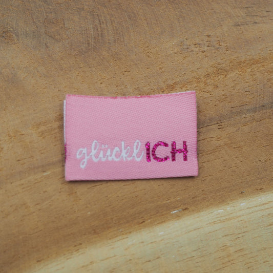 glücklICH in Rosa Web Label gewebt Eigenproduktion