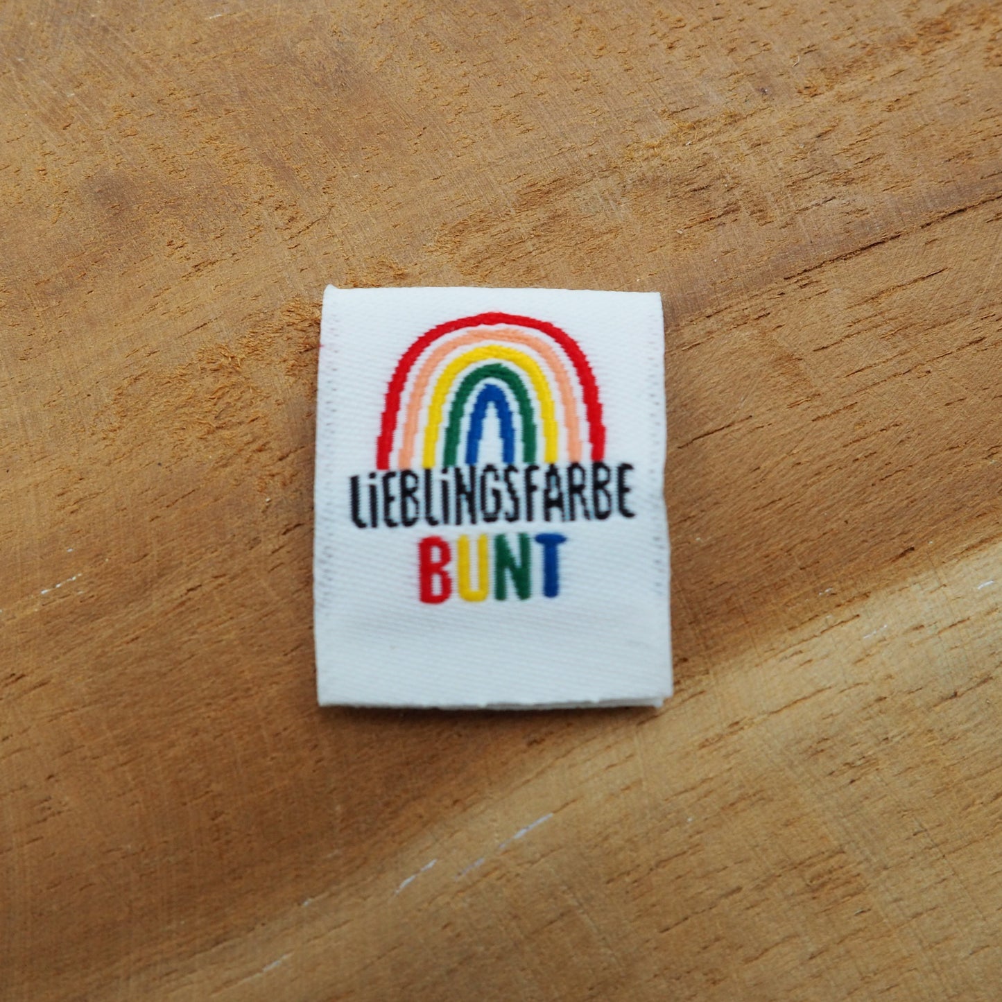 Regenbogen Lieblingsfarbe Bunt Web Label gewebt Eigenproduktion