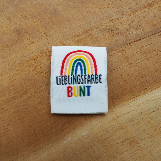Regenbogen Lieblingsfarbe Bunt Web Label gewebt Eigenproduktion
