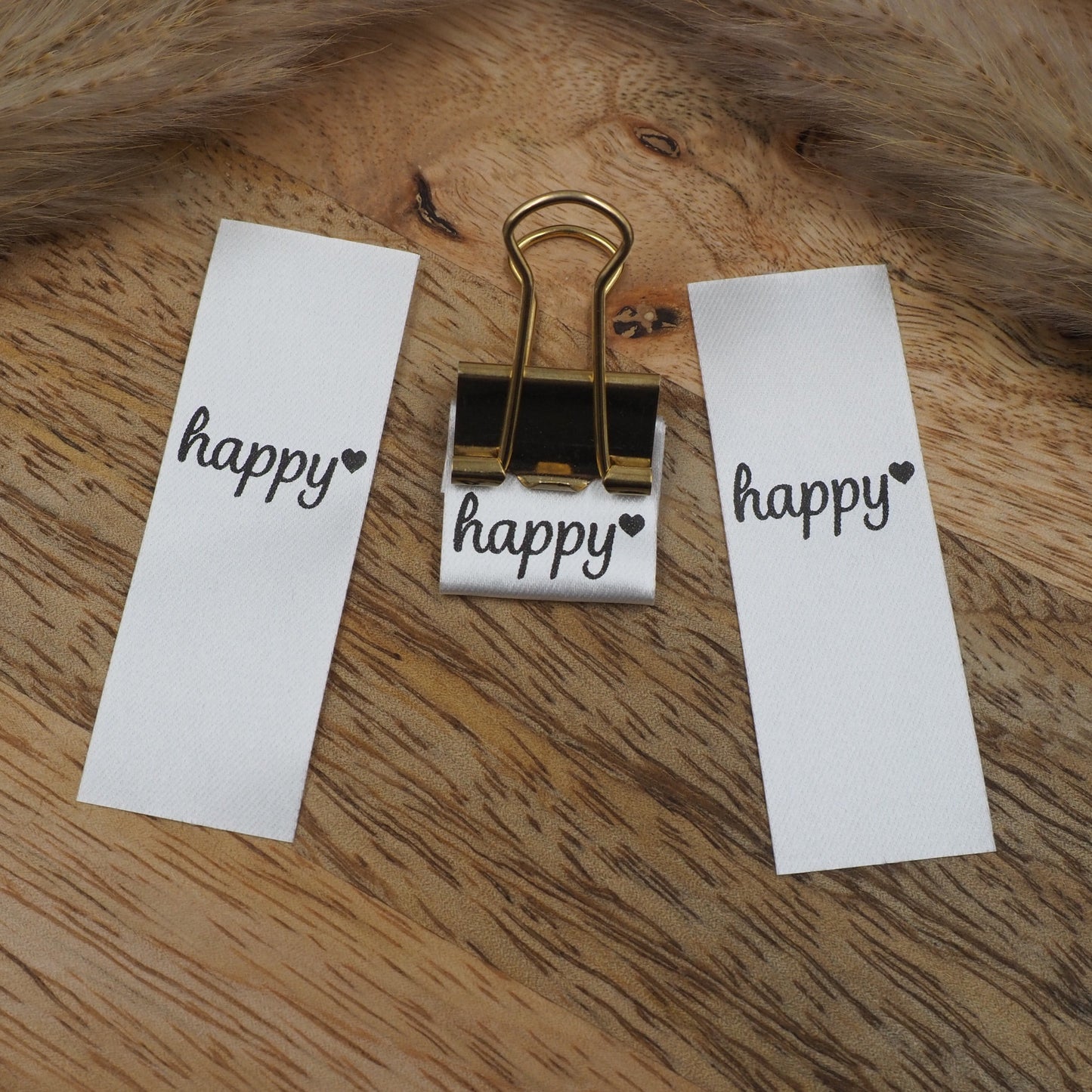 happy Weiß Satin-Label Satin Eigenproduktion