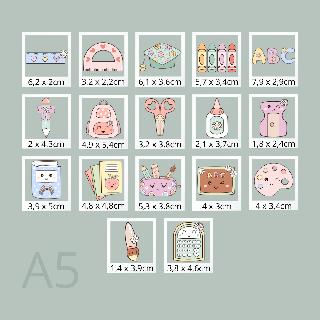 Kawaii Schule Bügelbild-Set Eigenproduktion DIN A5