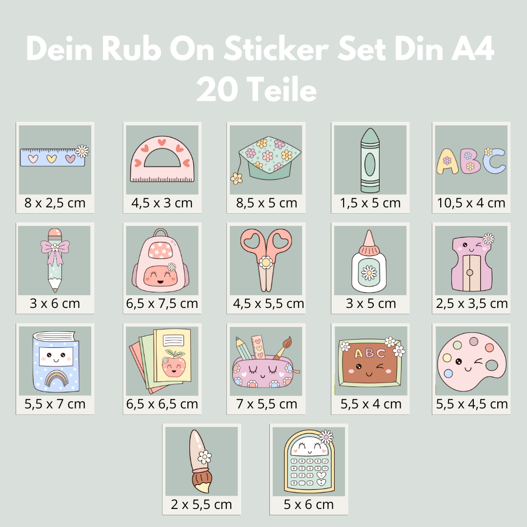 Kawaii Schule Rub-On Sticker Set