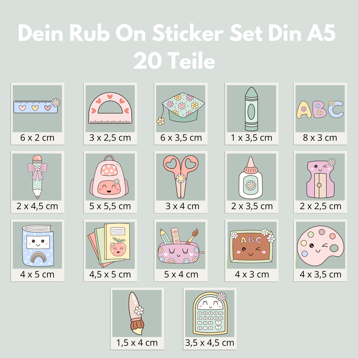 Kawaii Schule Rub-On Sticker Set