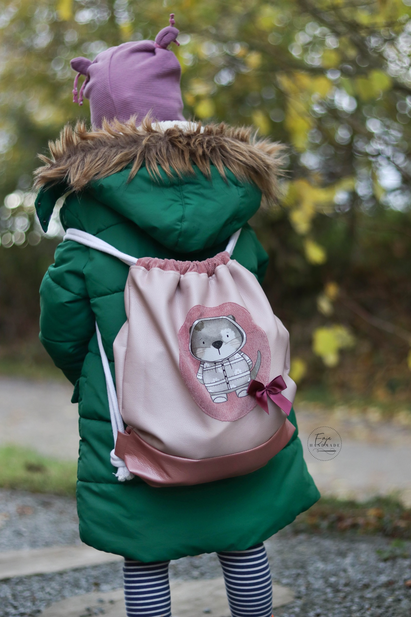 Otter mit Regenjacke Rosa - Mini Bügel-Bild Bügelbild Eigenproduktion