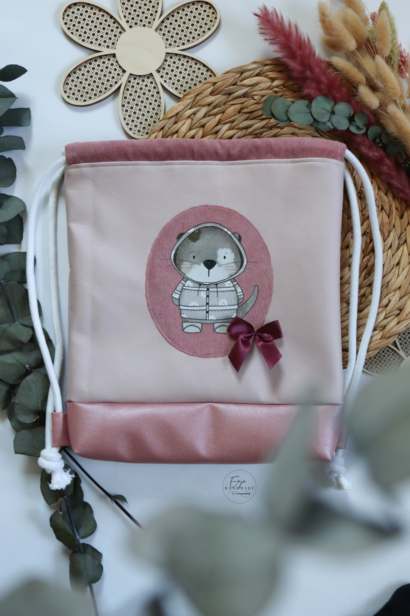 Otter mit Regenjacke Rosa - Mini Bügel-Bild Bügelbild Eigenproduktion