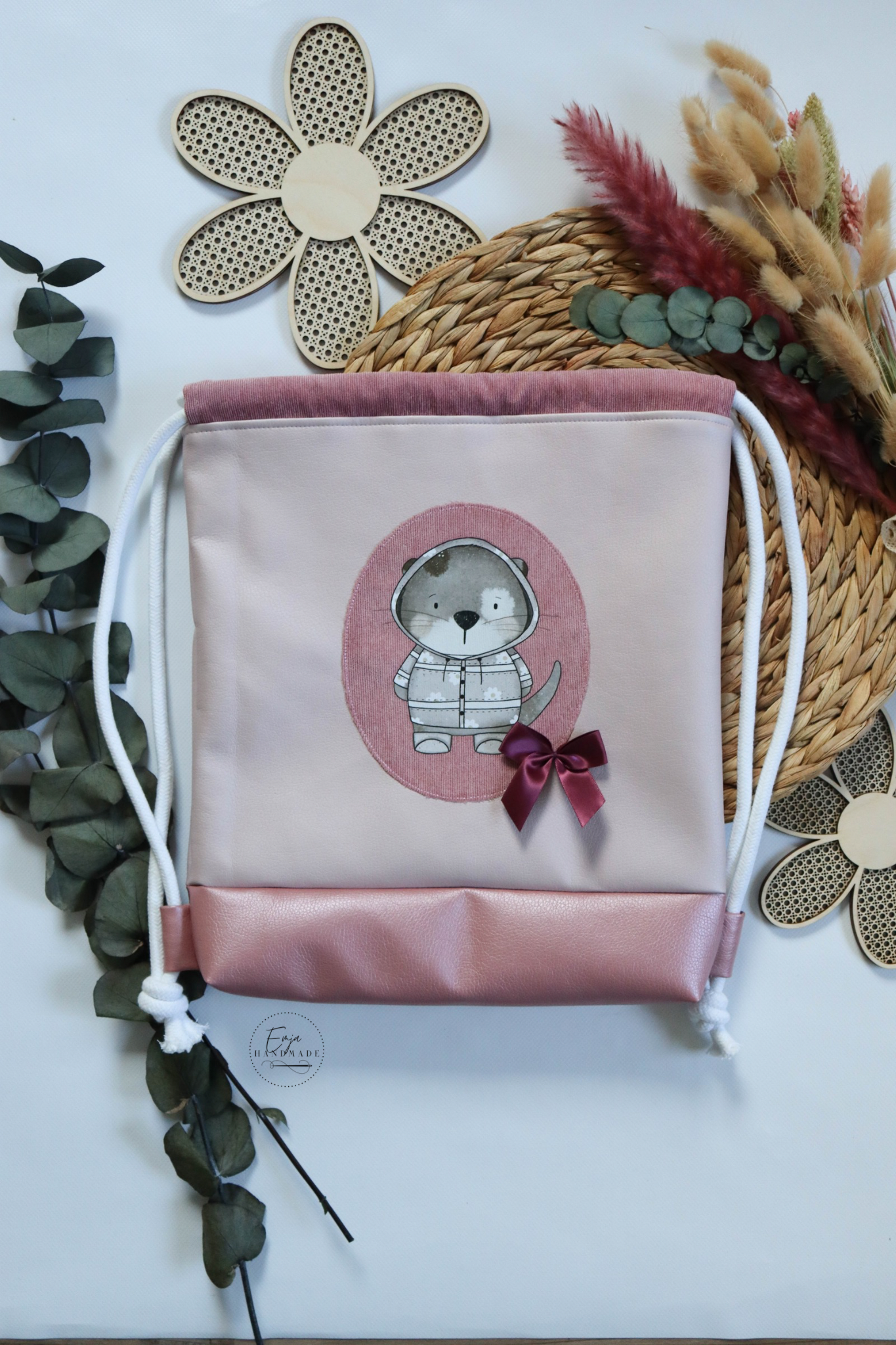 Otter mit Regenjacke Rosa - Mini Bügel-Bild Bügelbild Eigenproduktion