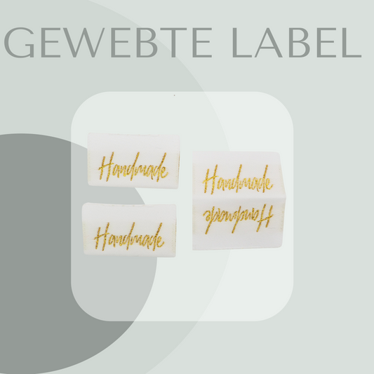 Handmade Weiß Gold Glitzer Label gewebt Eigenproduktion
