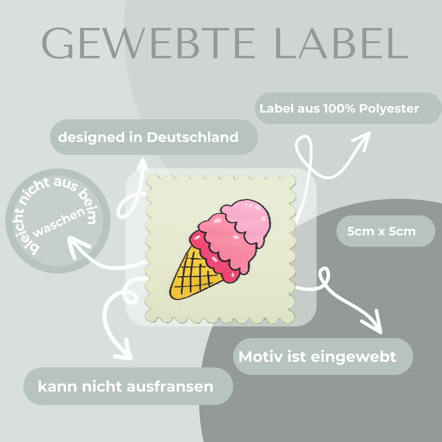 Eis Rosa Label gewebt Eigenproduktion