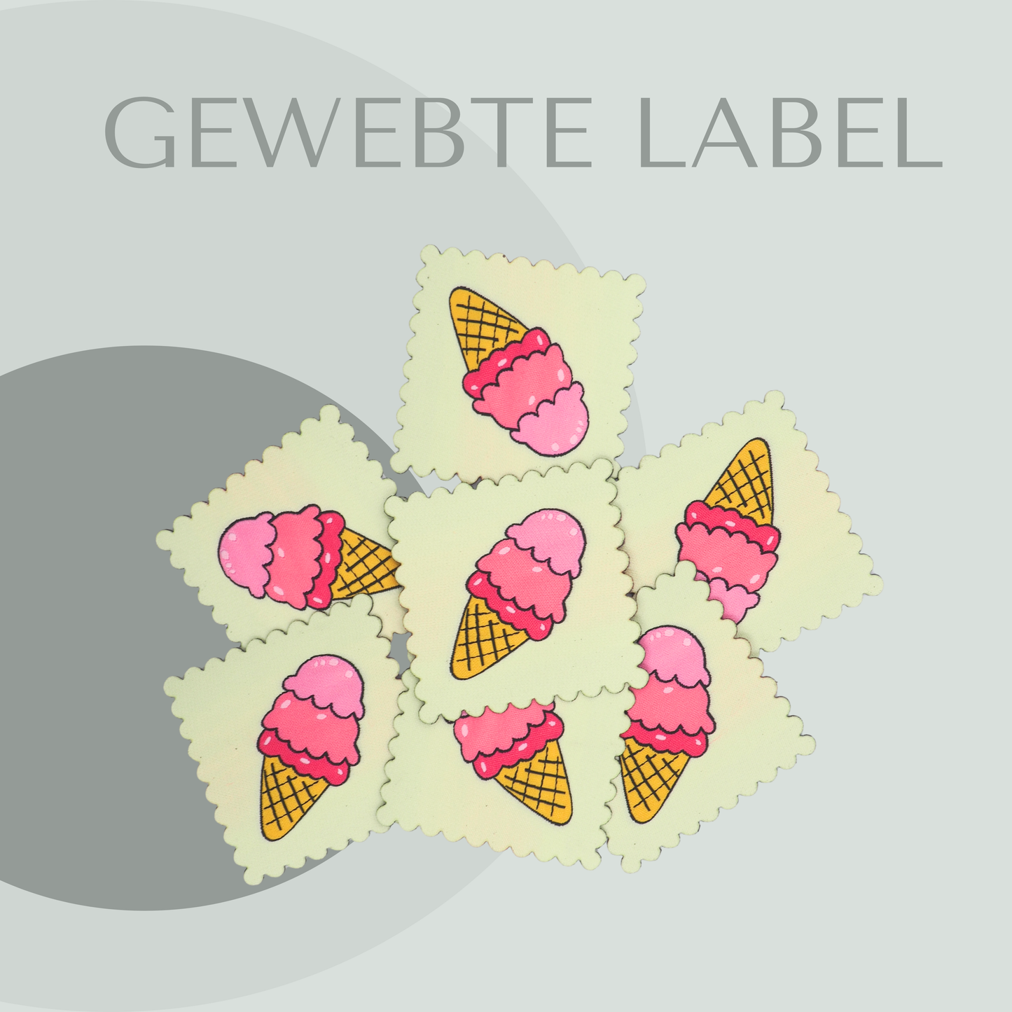 Eis Rosa Label gewebt Eigenproduktion