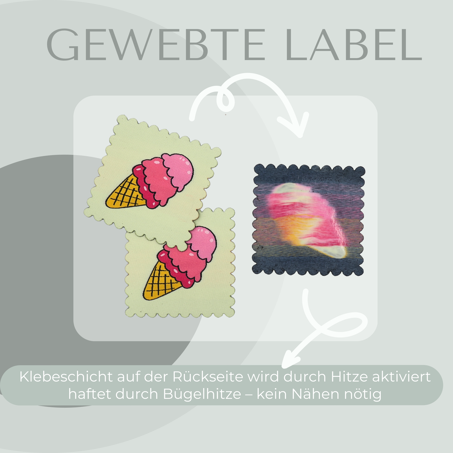 Eis Rosa Label gewebt Eigenproduktion