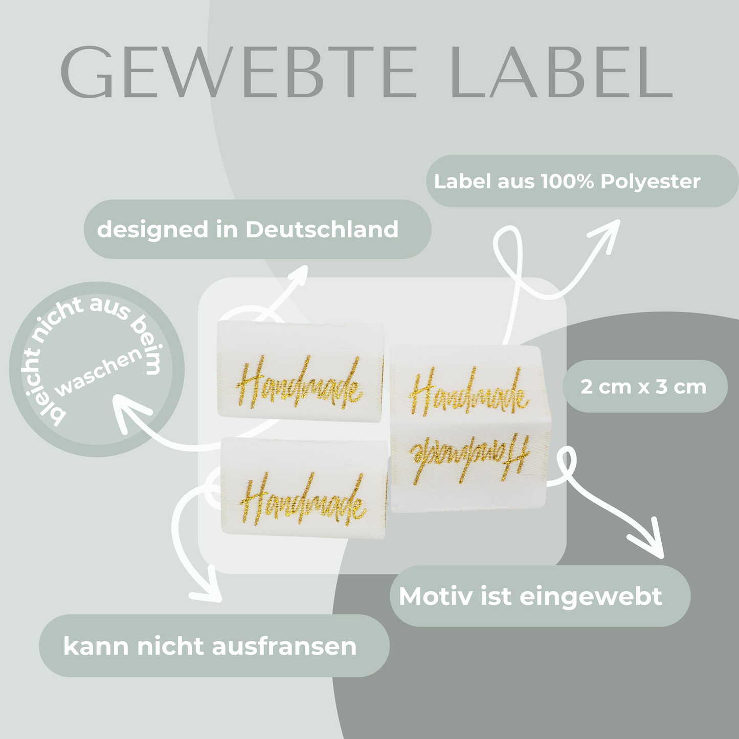 Handmade Weiß Gold Glitzer Label gewebt Eigenproduktion