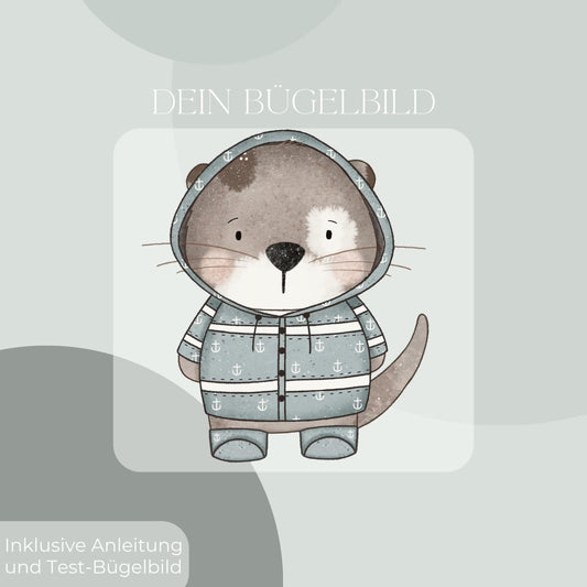Otter mit Regenjacke Blau -  Bügel-Bild Bügelbild Eigenproduktion
