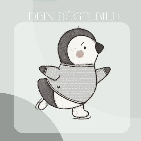 Pinguin Schlittschuhe Blau - Bügel-Bild Bügelbild Eigenproduktion