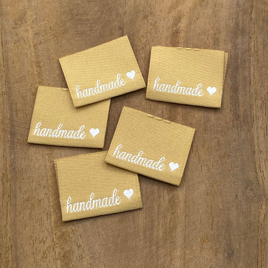 handmade Beige Web Label gewebt Eigenproduktion
