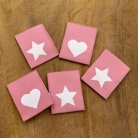Herz und Stern Rosa Web Label gewebt Eigenproduktion