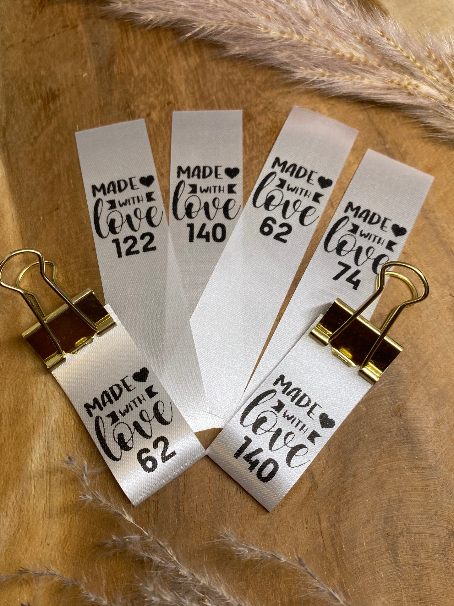 5 Stück Größen Satin-Label "Made with love" Eigenproduktion